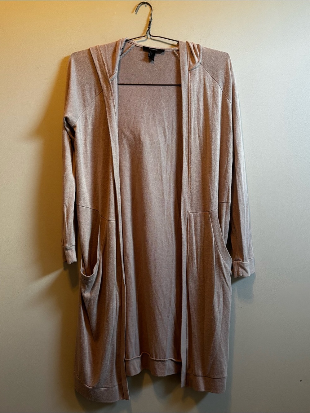 Forever 21 Light Tan Open Front Hooded Cardigan